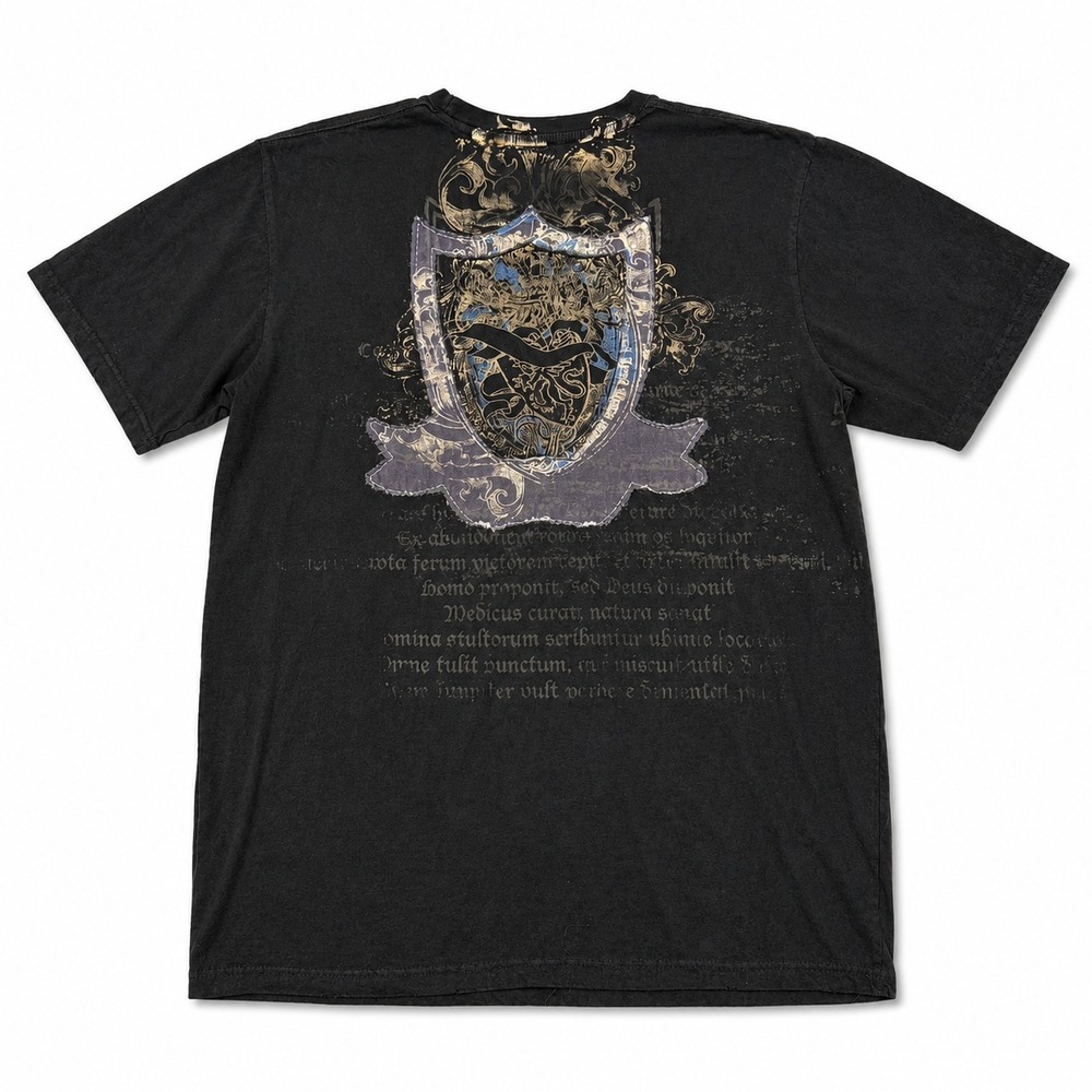 Counter Intelligence Mens XXL Black Gothic Crest Graphic T Shirt Distressed Y2